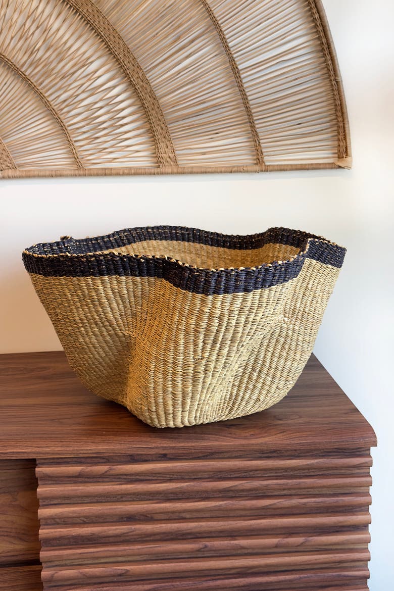 Handwoven Wave Basket, Alternate, color, Natural w/ Black