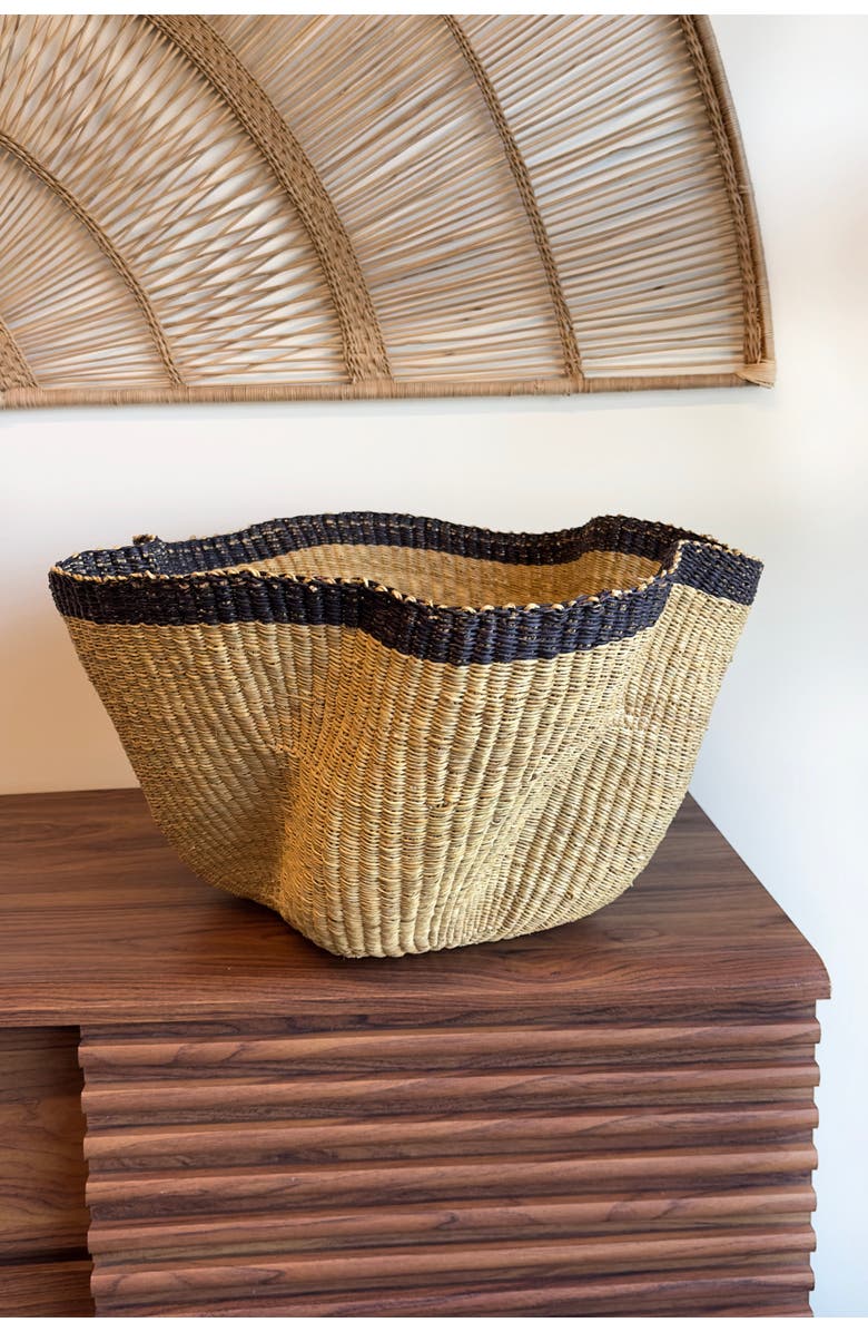 Mbare Handwoven Wave Basket, Alternate, color, Natural W/ Black