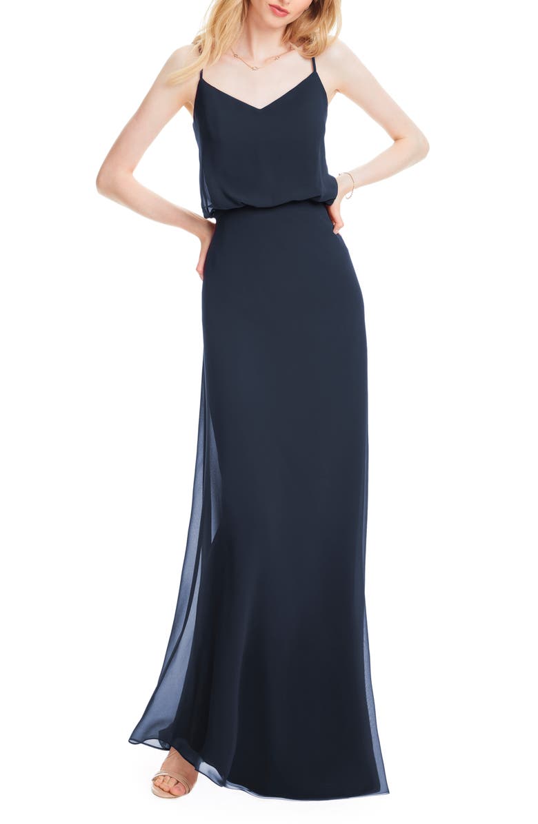 #Levkoff Spaghetti Strap Chiffon Gown, Main, color,