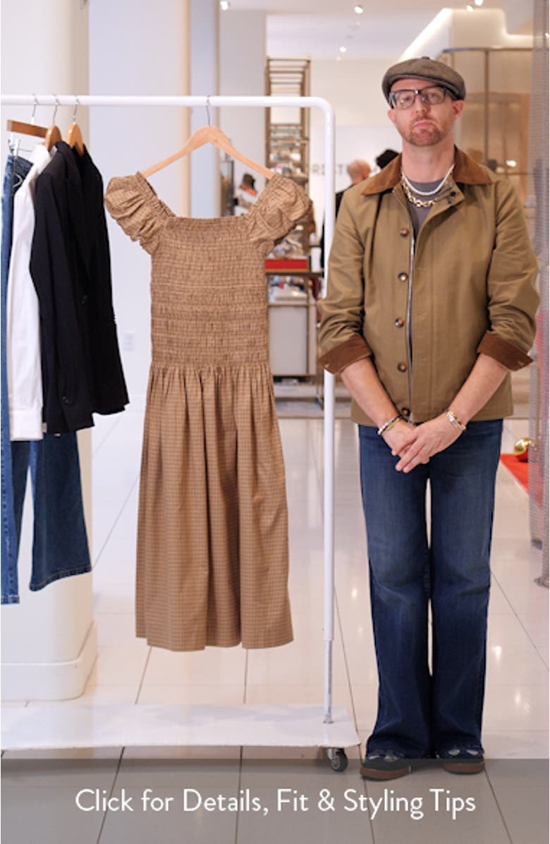 Cassidy Plaid Smock Bodice Cotton Midi Dress, sales video thumbnail