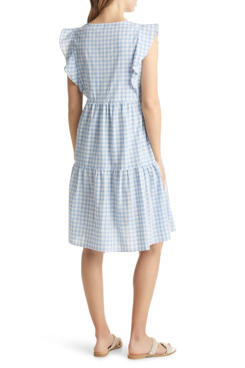 Gingham Tiered Cotton Maternity/Nursing Dress, Alternate, color, BLUE