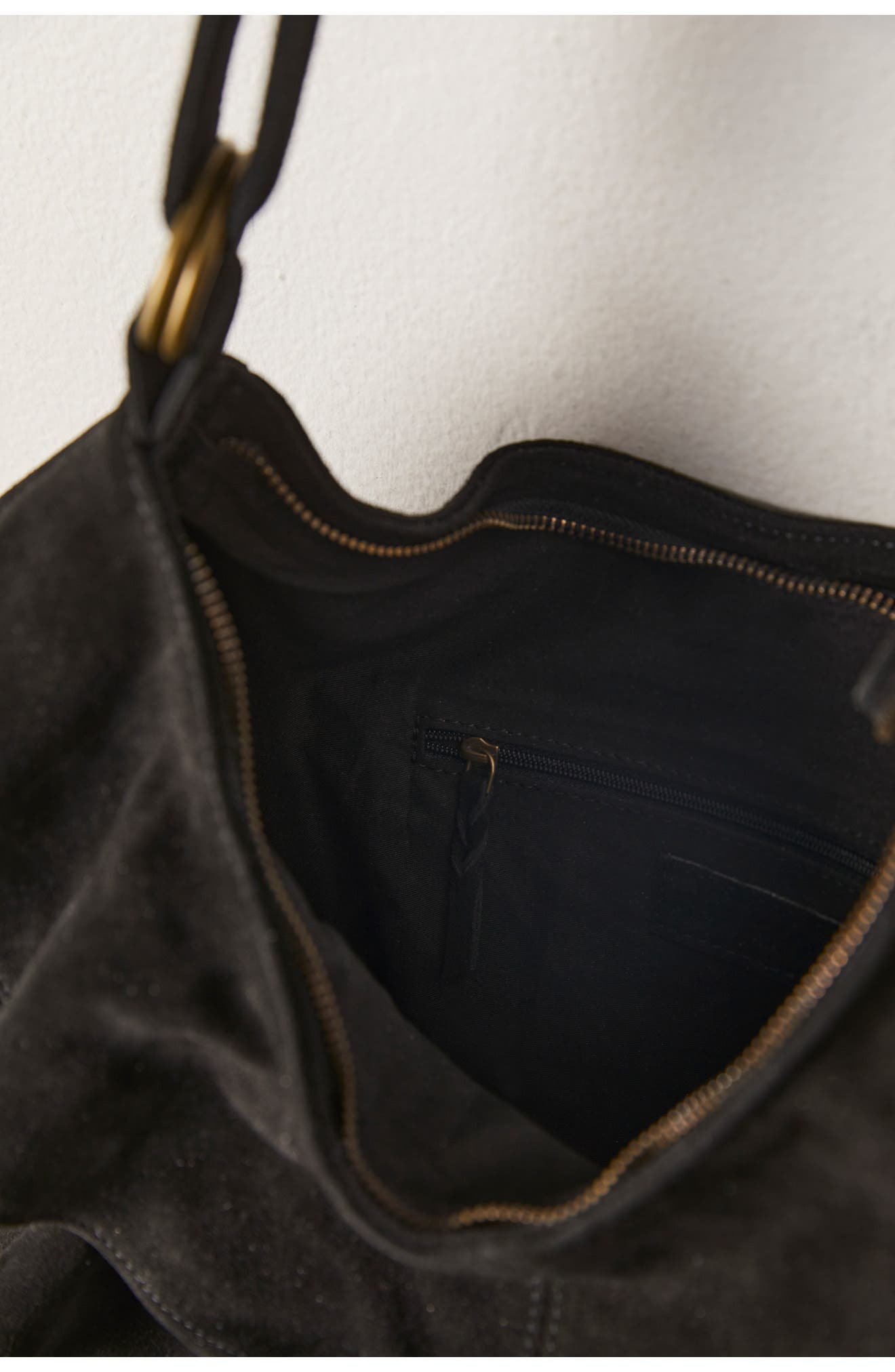 Free People Rae Ruffle Suede Shoulder Bag, Alternate, color, 