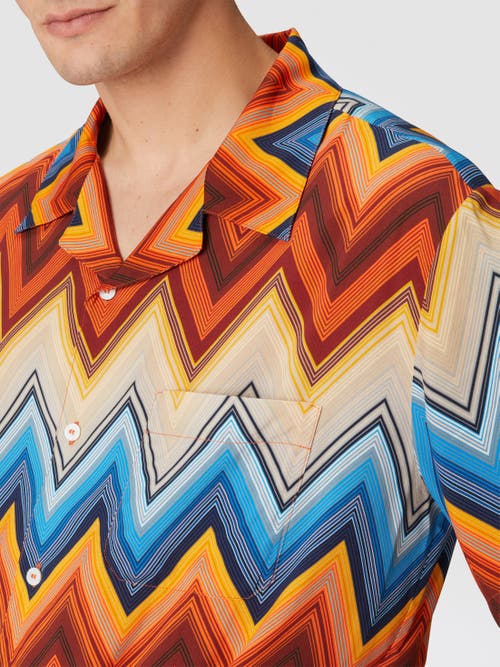 Missoni Viscose Bowling Shirt With Macro Zigzag And Breast Pocket In Orange