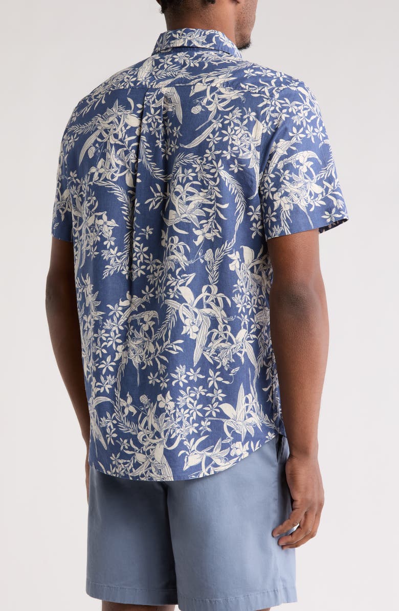 14th & Union Short Sleeve Linen & Cotton Button-Up Shirt, Alternate, color, Blue Indigo Aloha Floral
