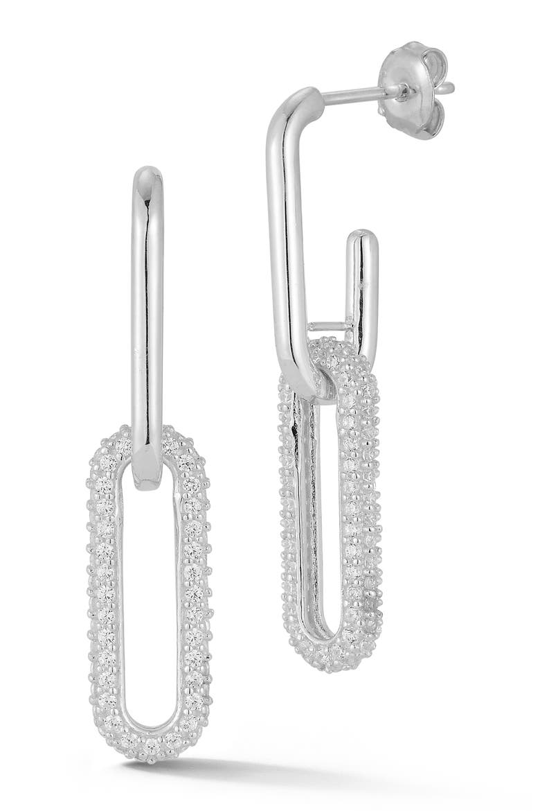 Pavé CZ Chain Link Drop Earrings, Main, color, SILVER