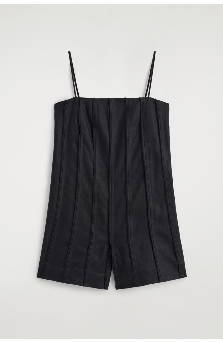 COS Sculpted Pleated Linen Playsuit, Alternate, color, Black