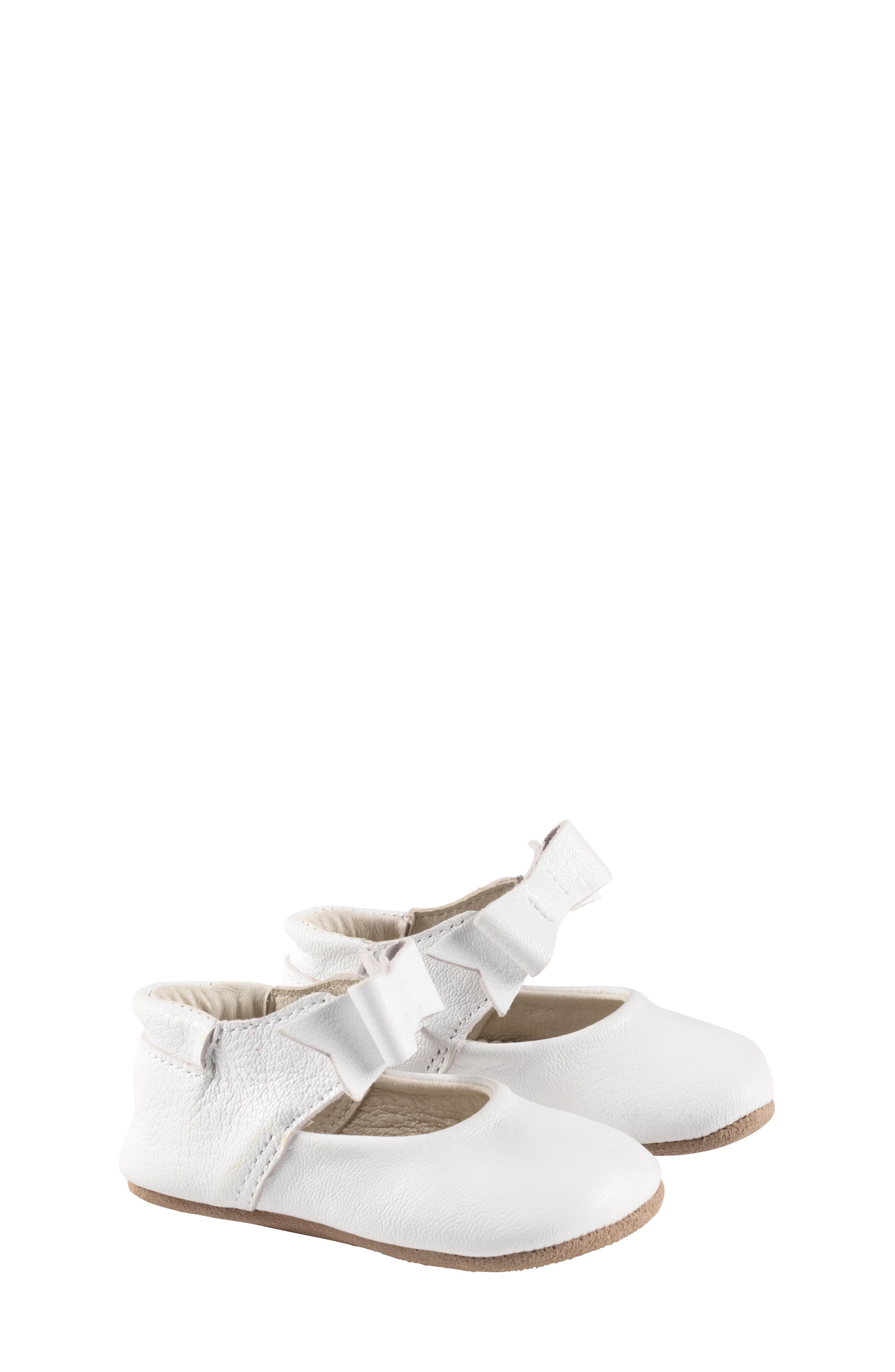 Robeez<sup>®</sup> Sofia Bow Mary Jane Crib Shoe, Main, color, White