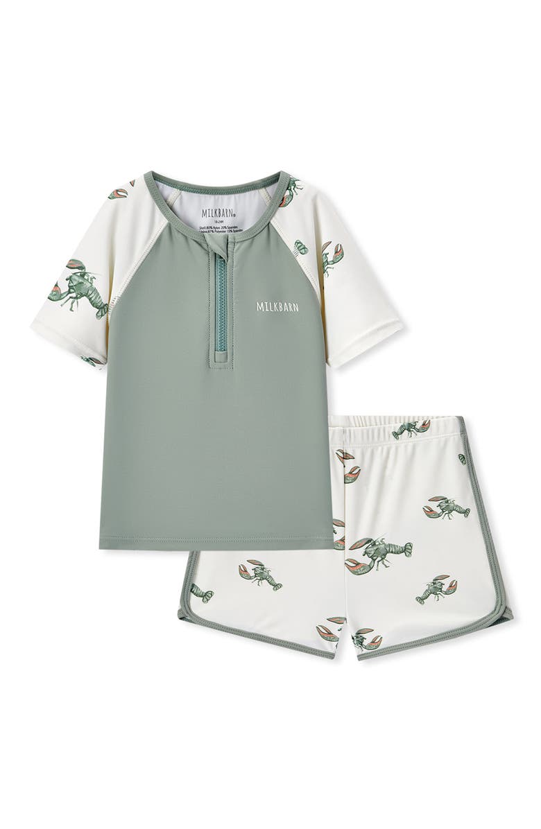 Milkbarn Zipper Top And Swim Trunks, Main, color, Mint Lobster