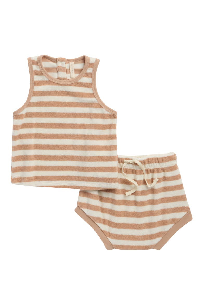 Stripe Terry Tank & Shorts Set, Main, color, LATTE