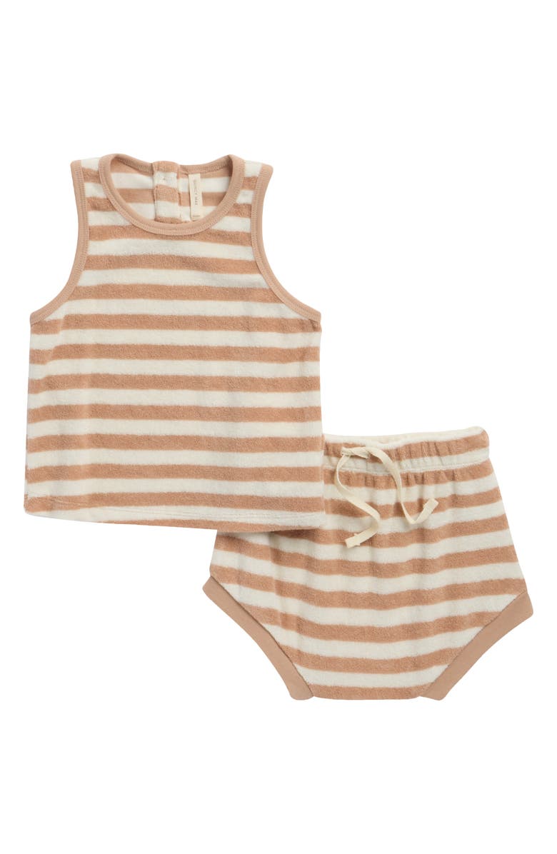 QUINCY MAE Stripe Terry Tank & Shorts Set, Main, color, Latte