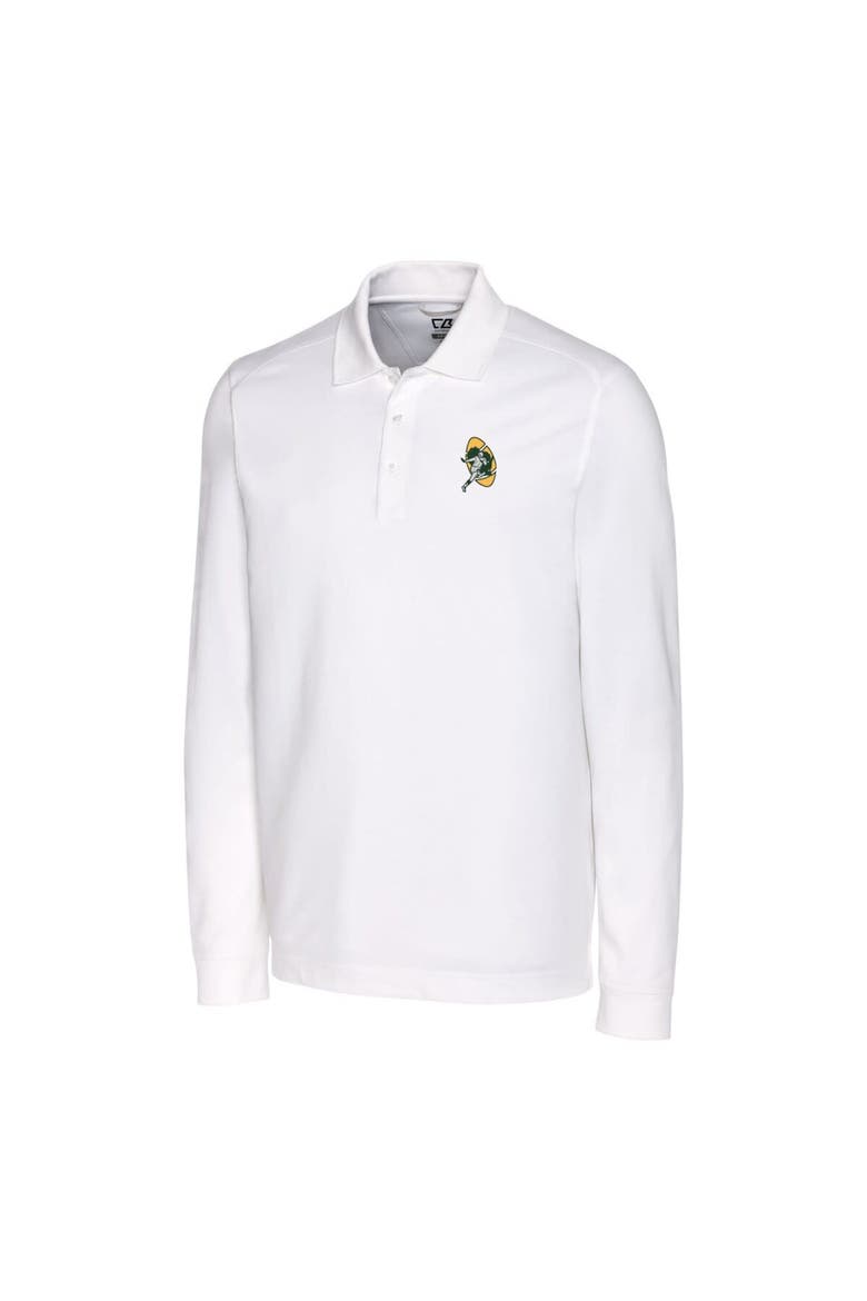 Men's Cutter & Buck White Green Bay Packers Advantage Tri-Blend Pique Long Sleeve Throwback Polo, Alternate, color, White