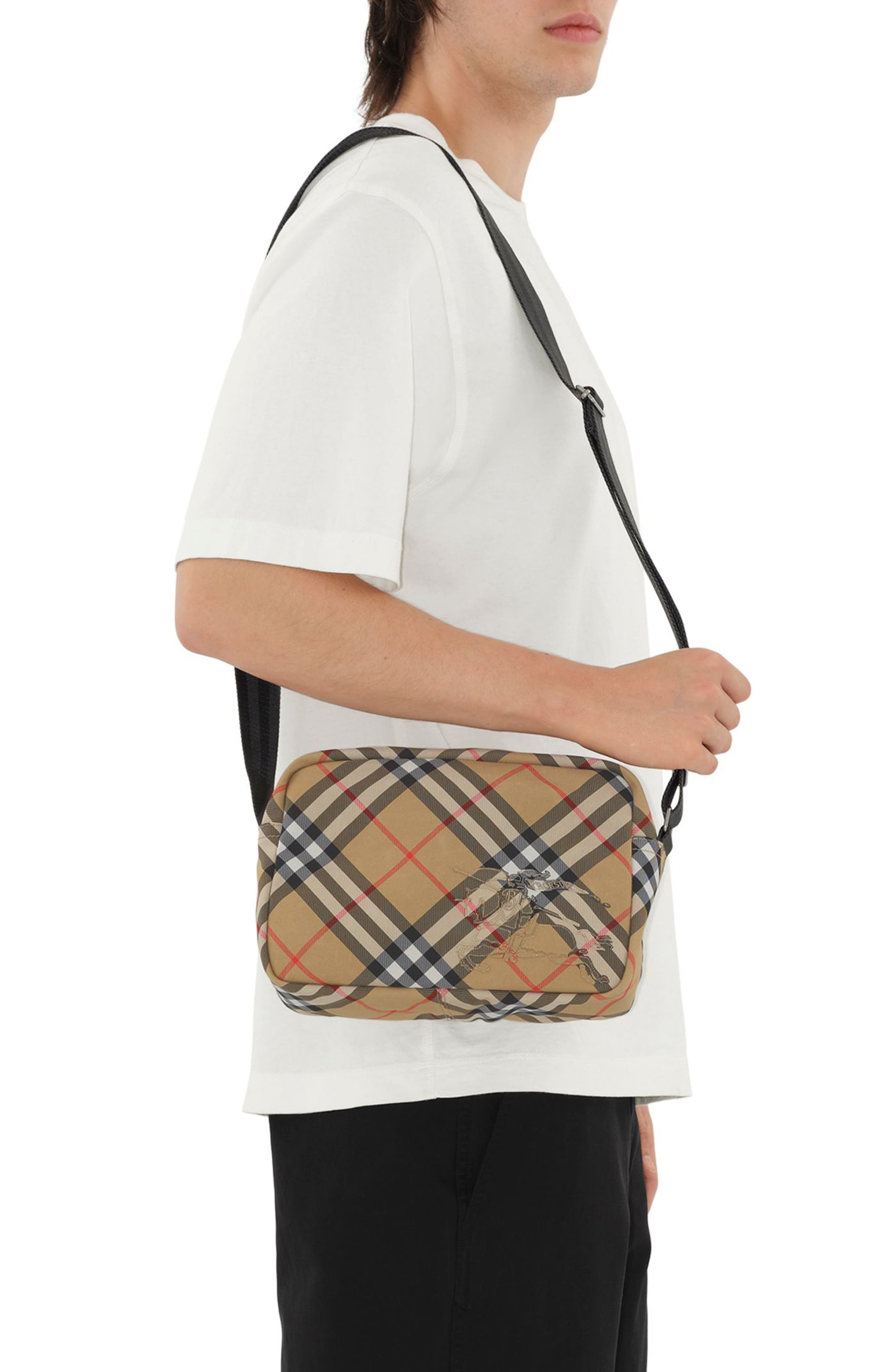 Burberry Equestrian Knight Check Crossbody Bag, Alternate, color, Sand