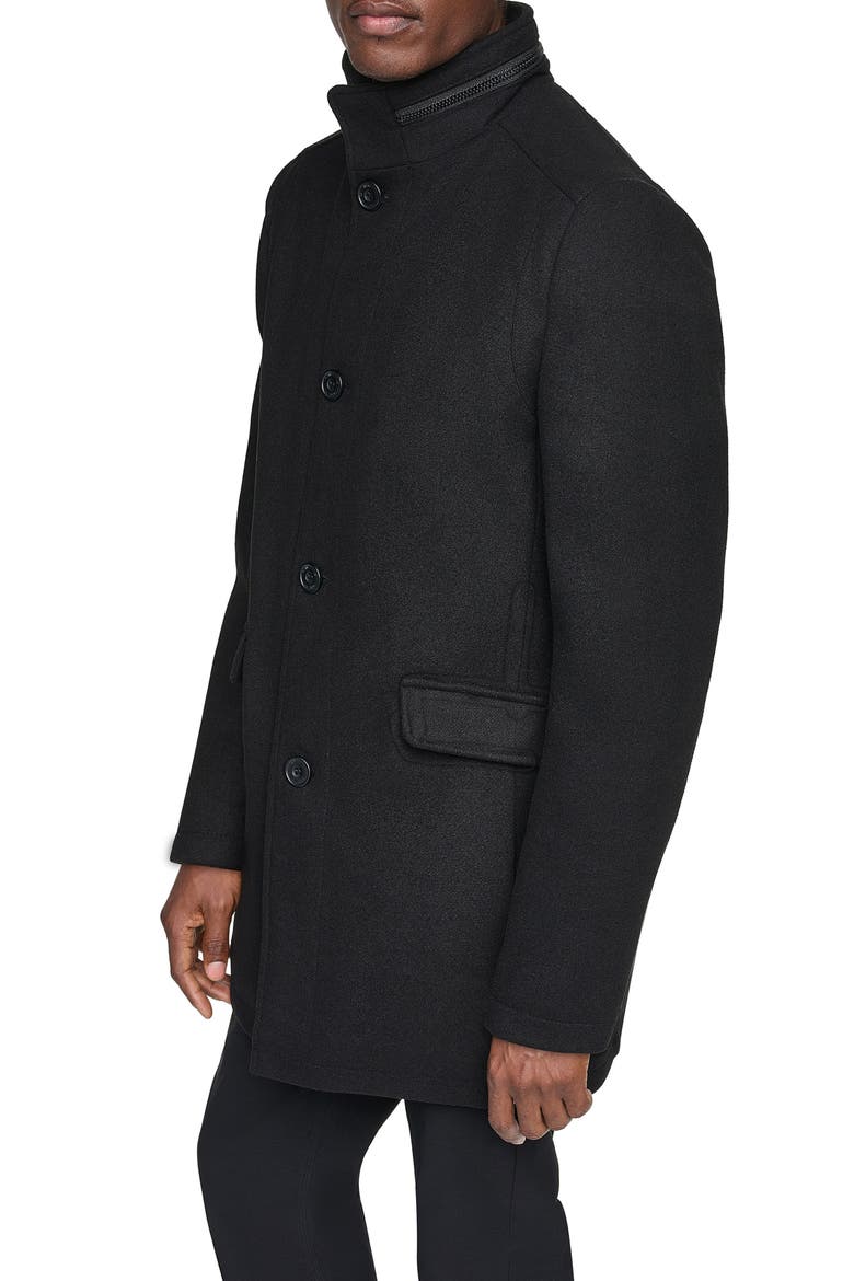 Melton Walker Coat, Alternate, color, BLACK
