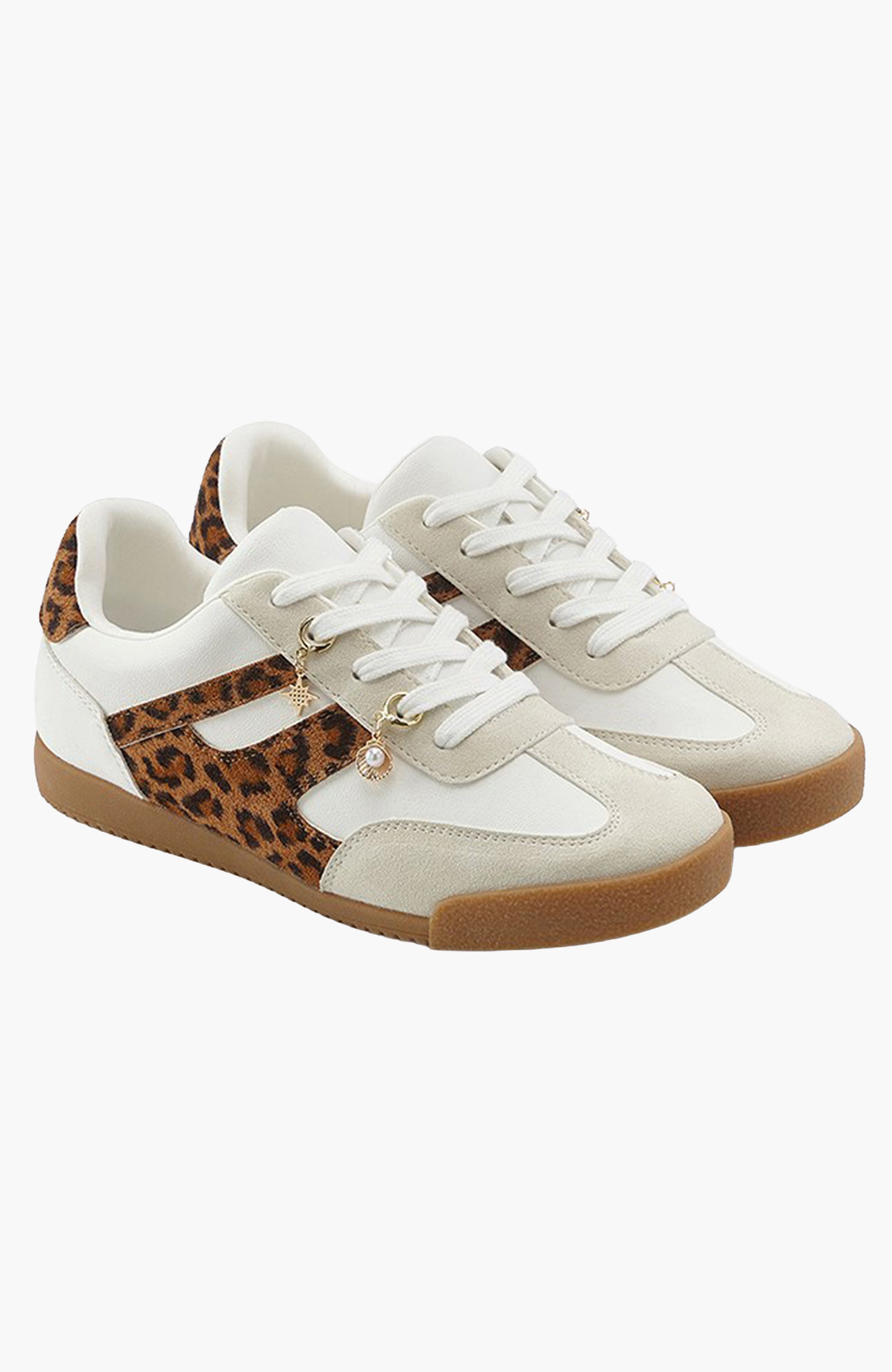 Faux Leather Sneakers With Charms, Main, color, White Leopard