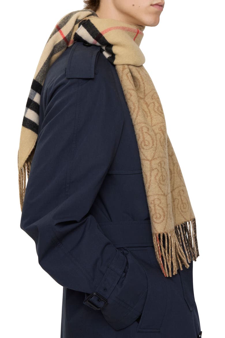 Reversible B Shield Cashmere Scarf, Alternate, color, SAND
