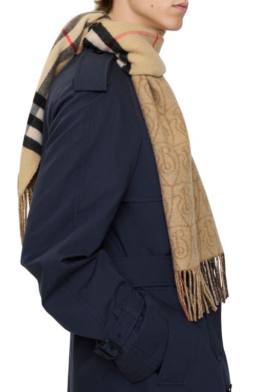 Burberry Reversible B Shield Cashmere Scarf In Brown