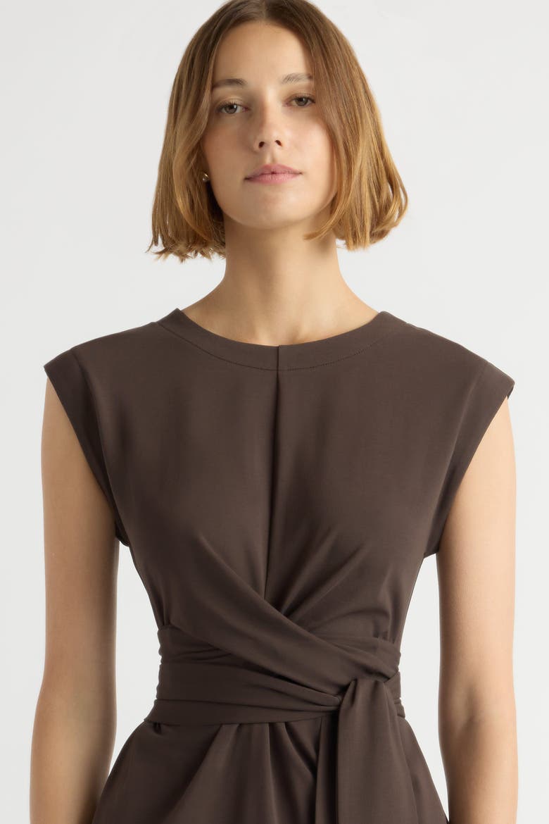 Fei Tie-Front Organic Cotton Dress, Alternate, color, Dark Truffle