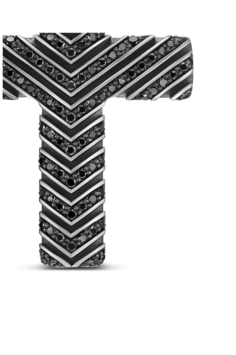 Men's Chevron Cross Pendant in Sterling Silver with Black Diamonds, 36mm, Alternate, color, SILVER PAVE