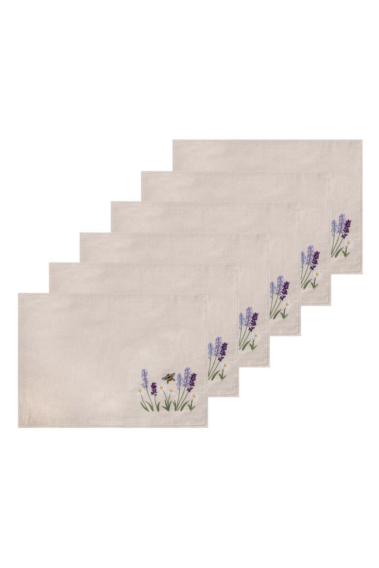 Lavender & Bee Garden 100% Cotton Set of 6 Placemats 14" x 20", Main, color, Yellow