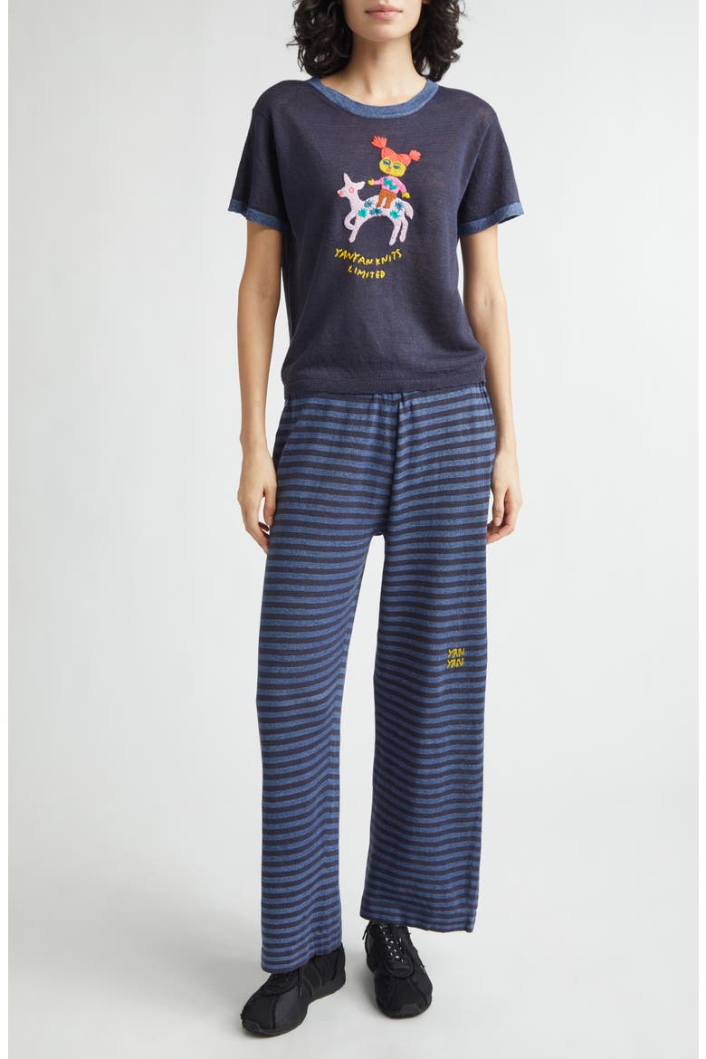Mabo Stripe Pull-On Linen Pants, Alternate, color, DENIM/ INK