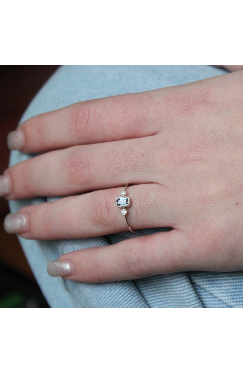 LuvMyJewelry Emerald Cut Aquamarine & Diamond Birthstone Ring in 14K Gold, Alternate, color, White Gold