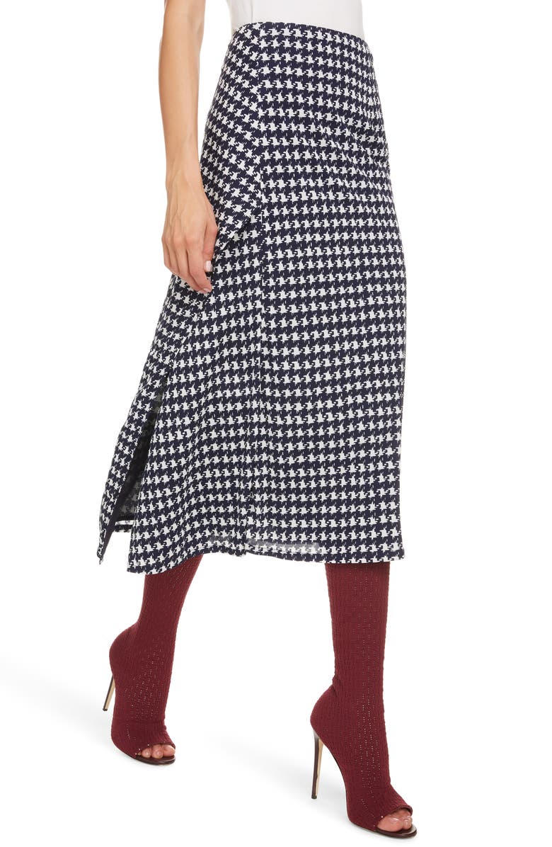 Victoria Beckham Houndstooth Print Wrap Midi Skirt, Alternate, color, 