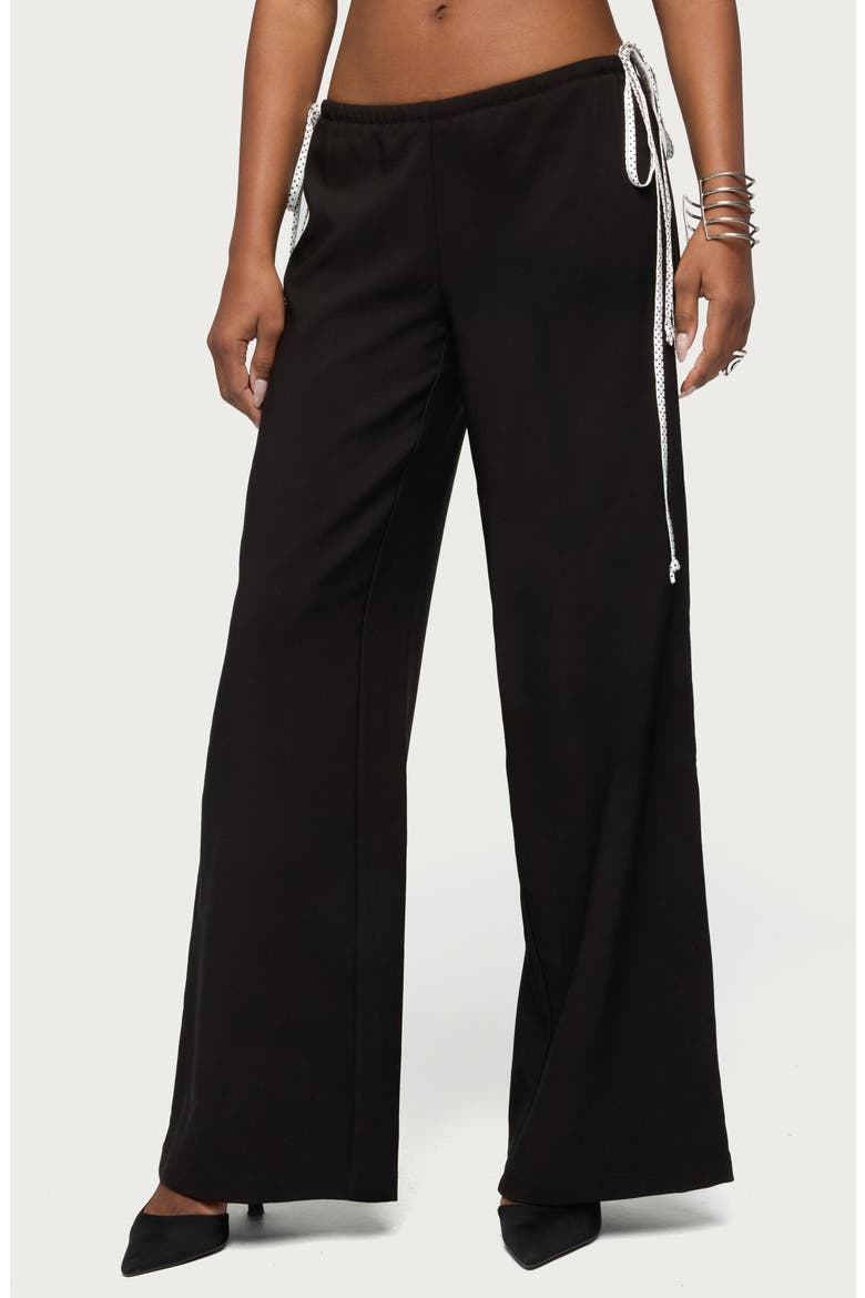 Mikah Contrast Stripe Wide Leg Pants, Main, color, BLACK