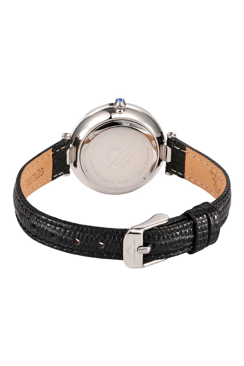 Bellevue Leather Strap Watch, 32mm, Alternate, color, BLACK SILVER TONE