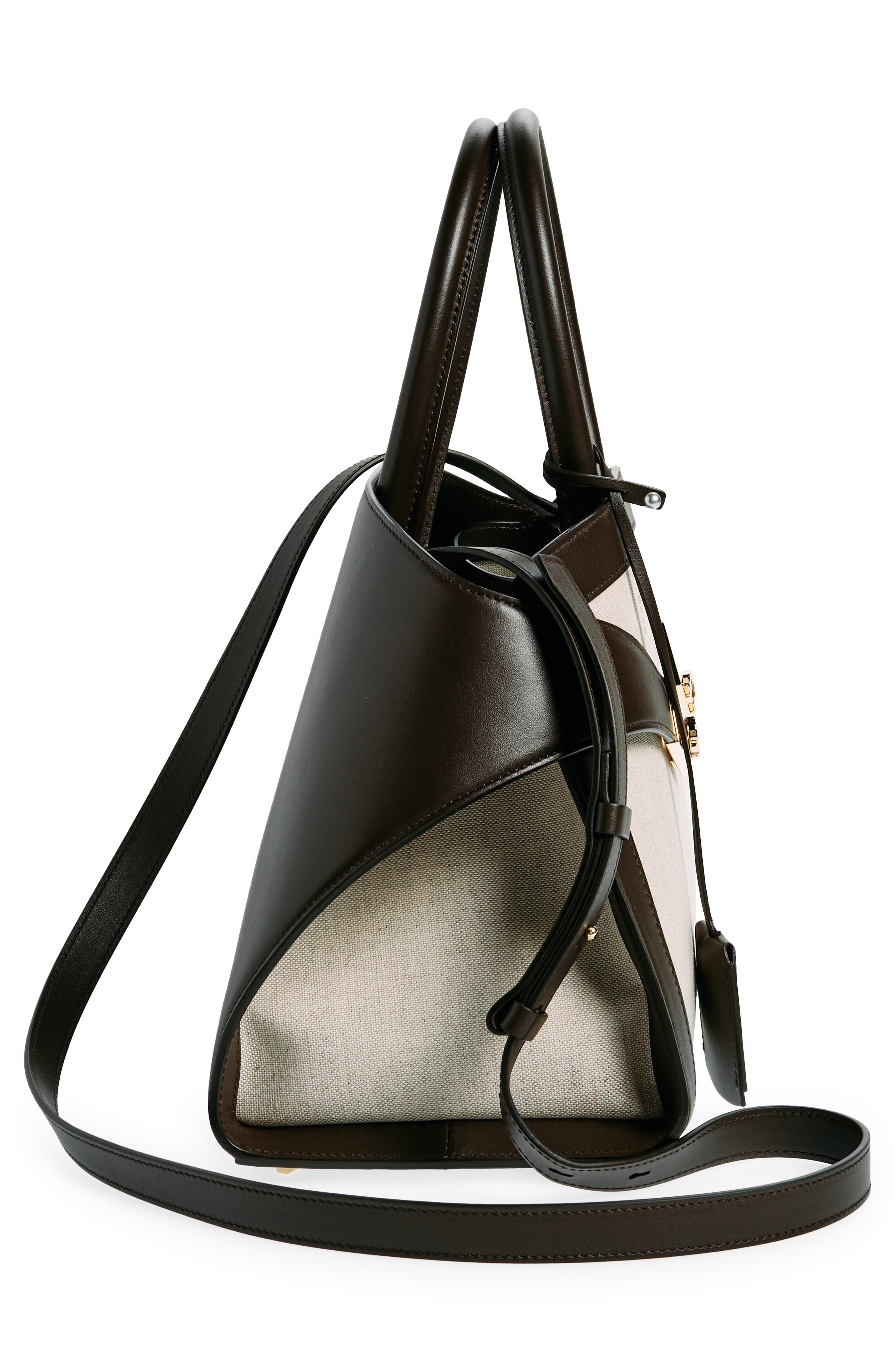 FERRAGAMO Small Hug Canvas & Leather Satchel, Alternate, color, 