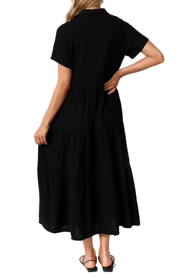 Natalya Linen Midi Shirtdress, Alternate, color, BLACK
