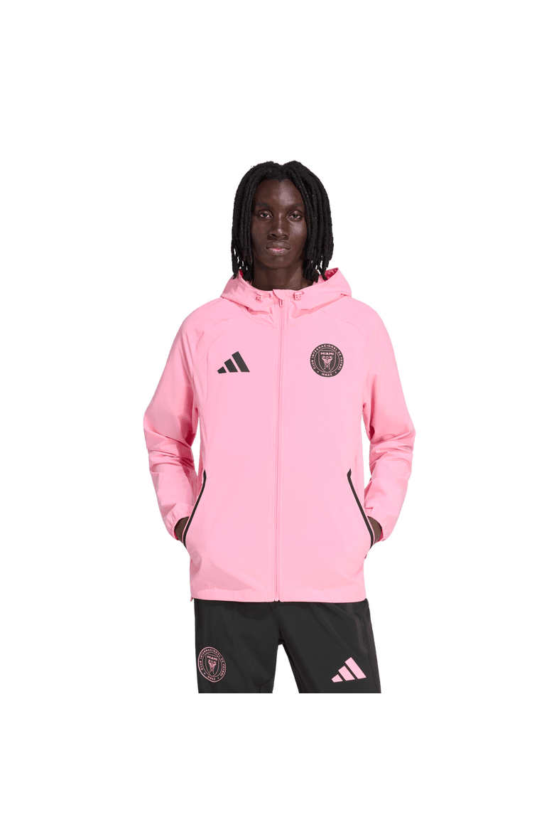 Men's adidas  Light Pink Inter Miami CF Tiro Travel Full-Zip Hooded Windbreaker, Main, color, Light Pink