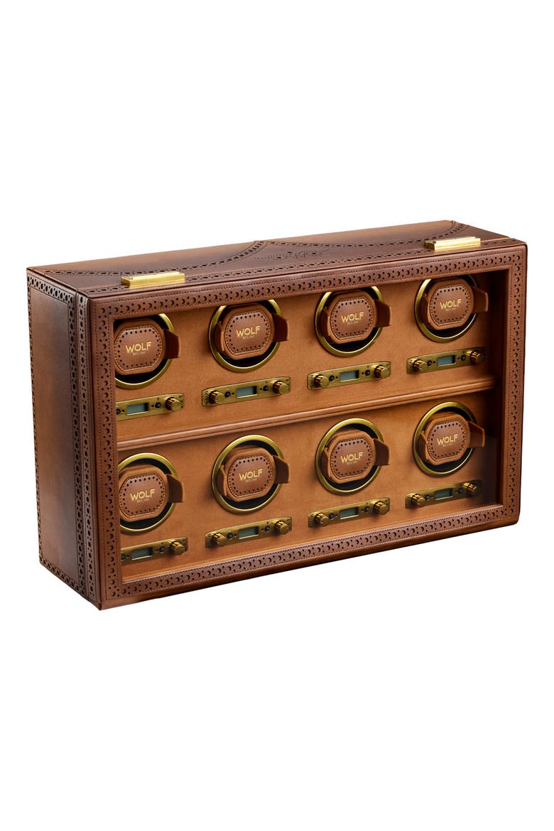 Brogue 8 Piece Watch Winder, Alternate, color, Burnished Brown