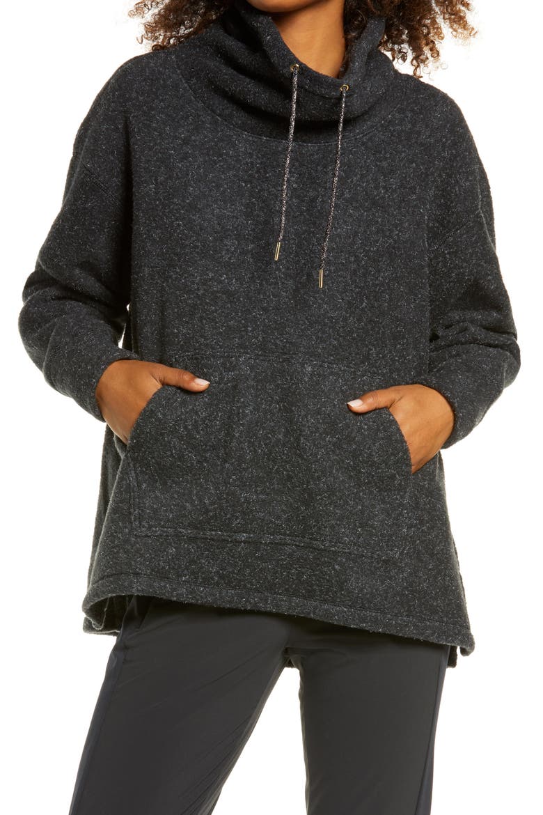 Cowl Neck Fleece Pullover, Main, color, BLACK/ HTR/ METALLIC GOLD