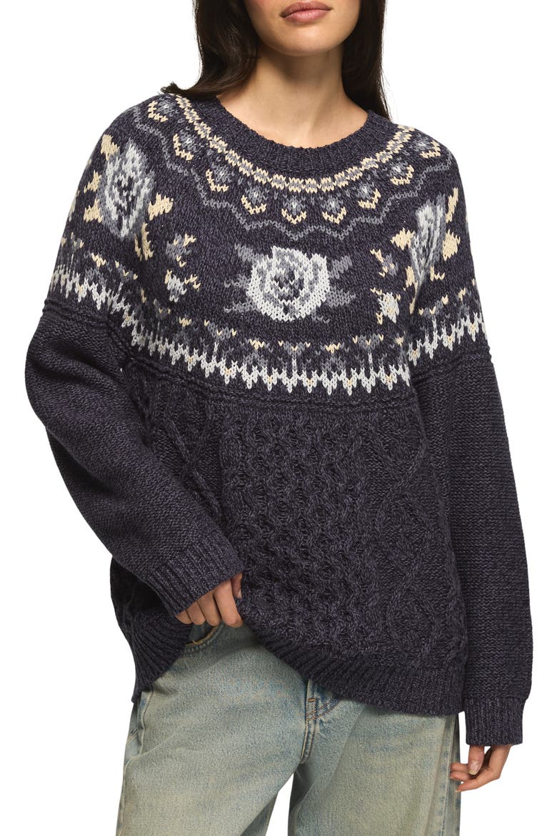 Floral Fair Isle Crew Sweater, Main, color, INKLING
