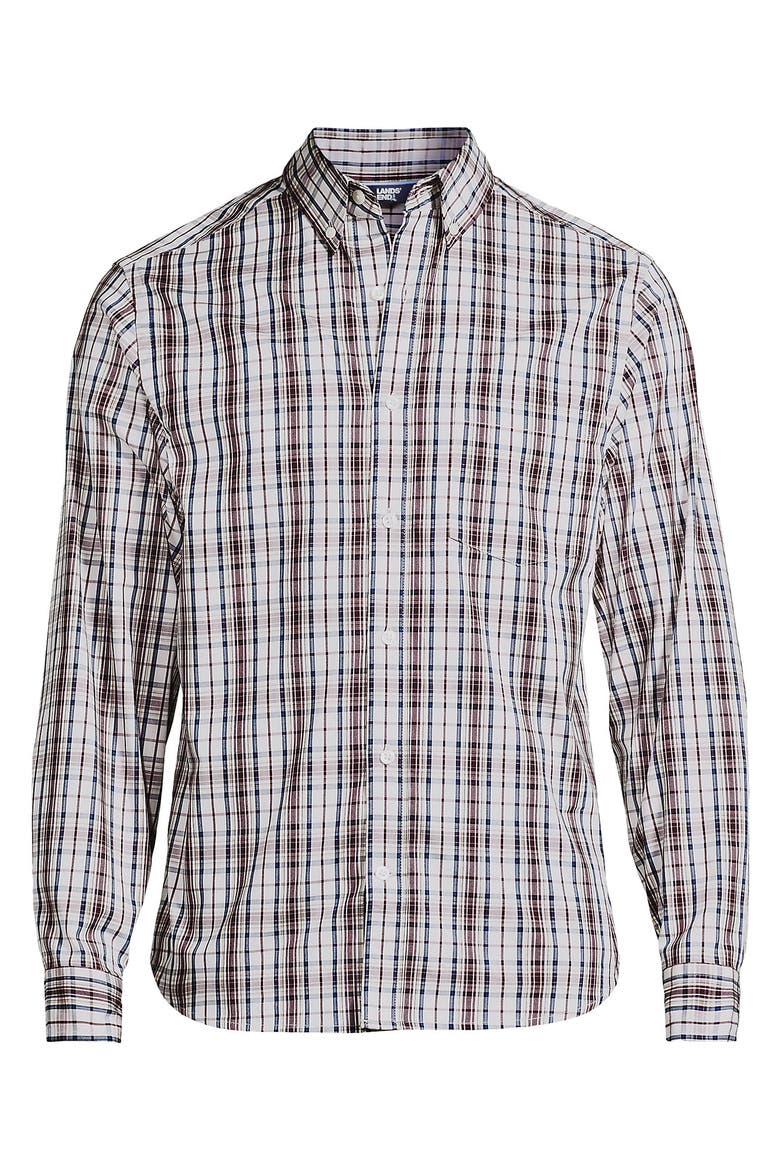 Traditional Fit Long Sleeve Travel Kit Shirt, Alternate, color, Ivory/Merlot Plaid