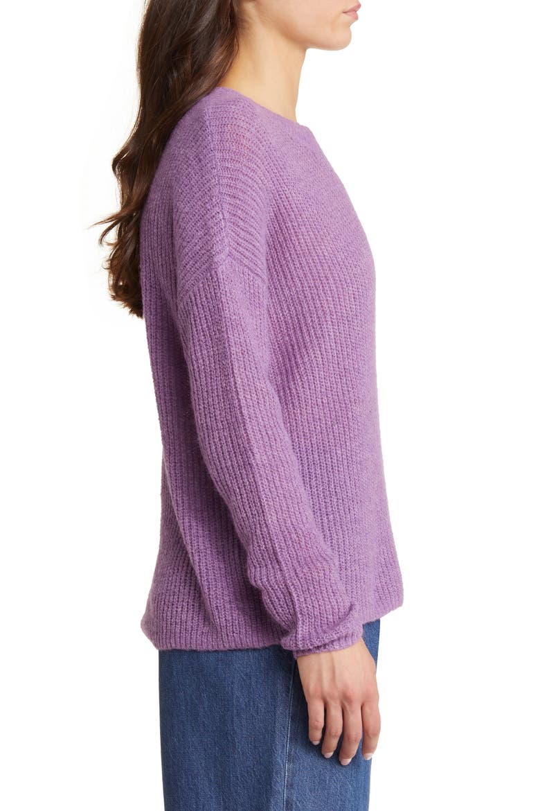 Ribbed Crewneck Sweater, Alternate, color, HEATHER AMETHYST