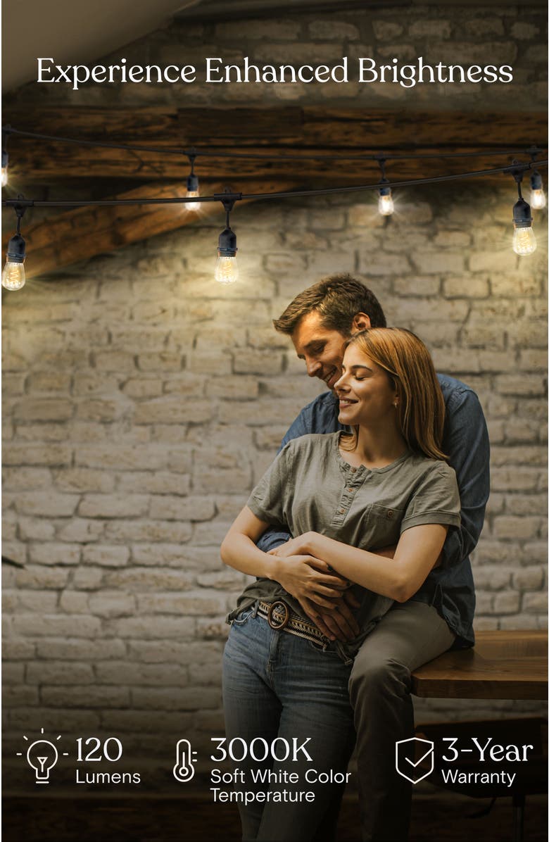 Brightech 48 ft, 15‑light Plug‑In Heavy Duty LED Outdoor String Lights, Weatherproof Spiral Filament Bulbs, Alternate, color, 48 Ft 15 Bulbs | Soft White