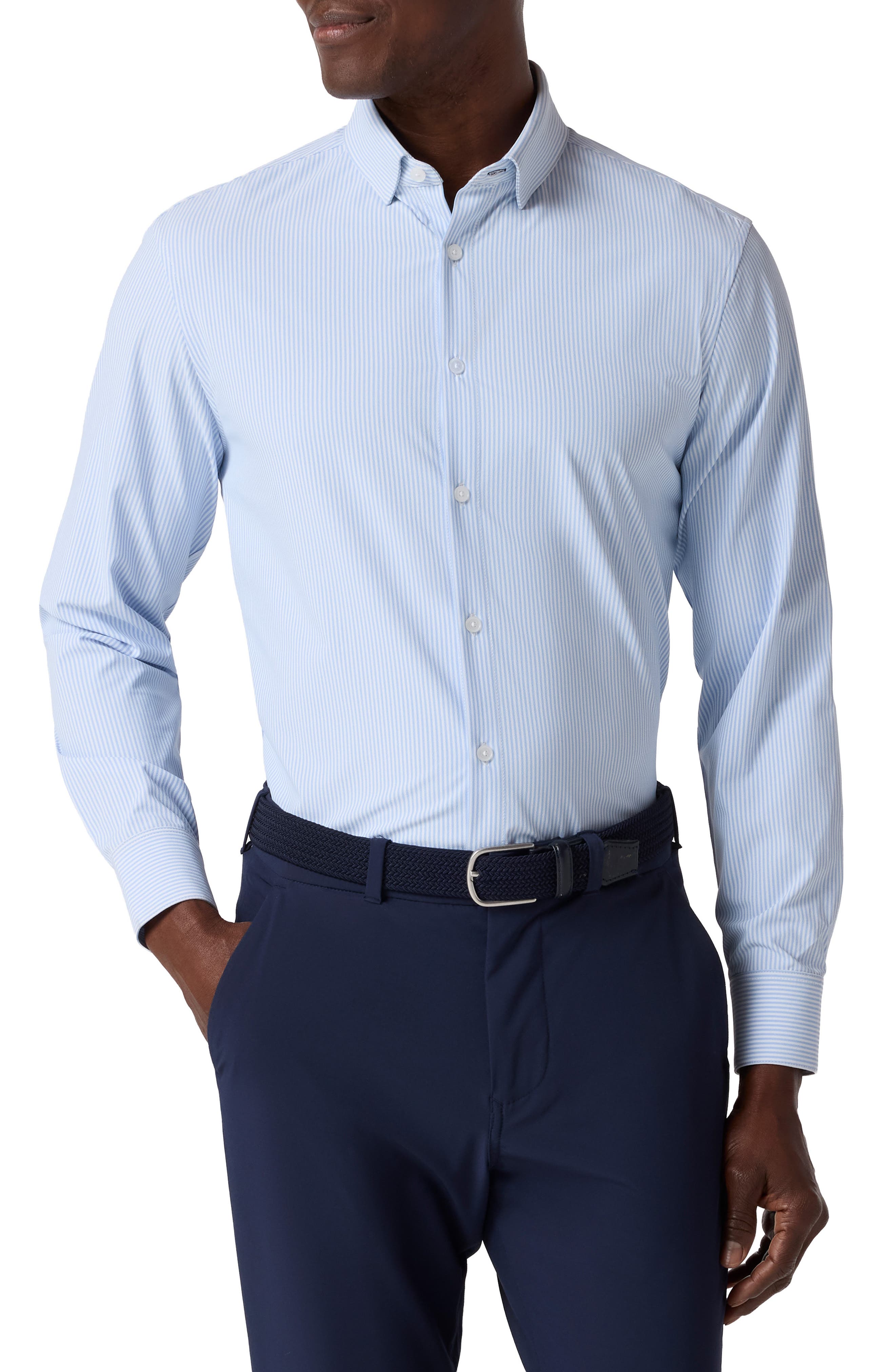 Leeward Trim Fit Stripe Performance Button-Up Shirt