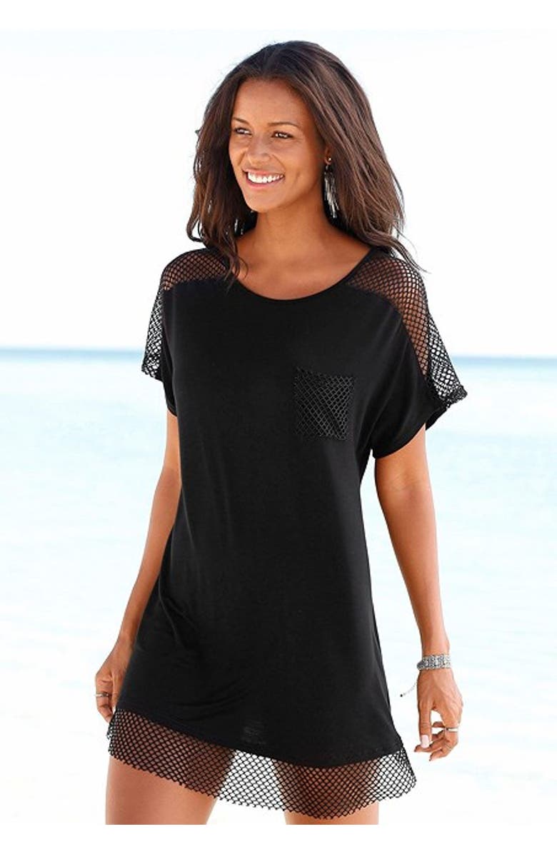 LASCANA Mesh Insert Cover Up, Alternate, color, Black
