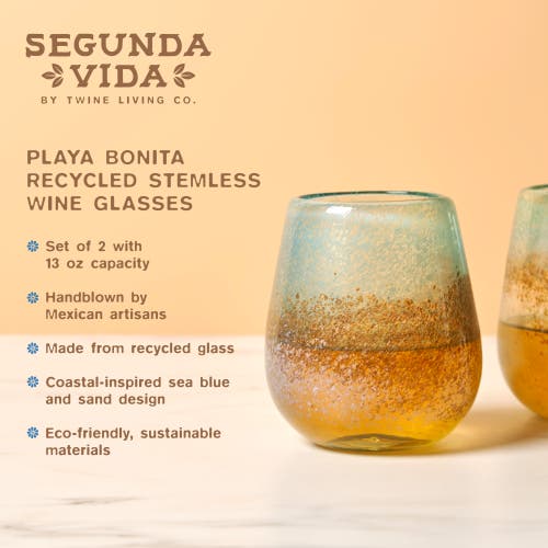 Twine Segunda Vida Playa Bonita Recycled Stemless Wine Glasses Set Of 2