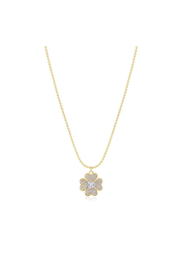 CZ Lucky Clover Necklace, Main, color, Gold Plated Sterling Silver