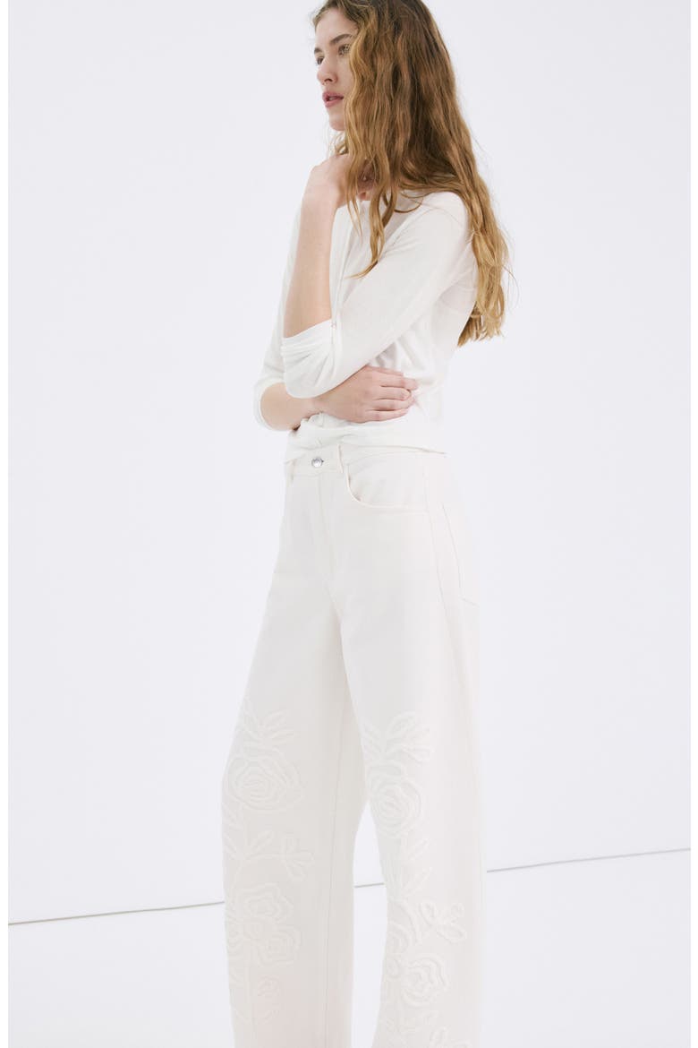 Floral Embroidered Wide Leg Jeans, Alternate, color, OFF WHITE