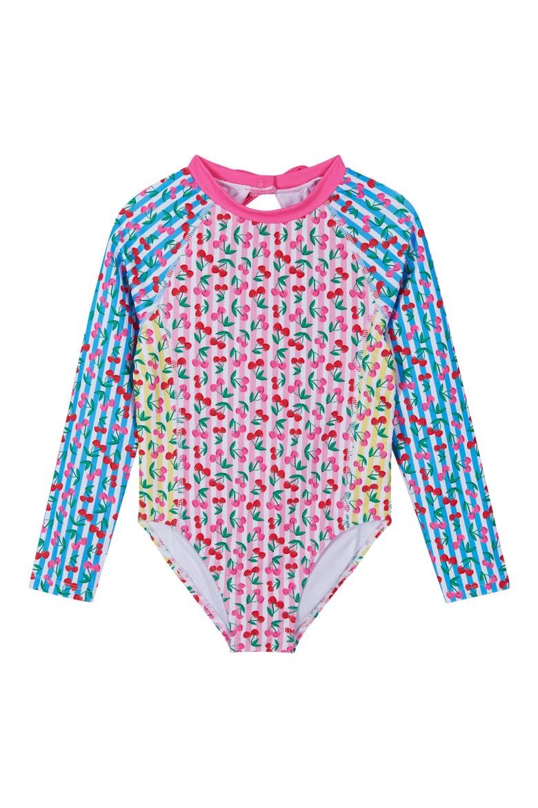 Kids' Long Sleeve One-Piece Rashguard Swimsuit with Scrunchie, Alternate, color, PINK CHERRY