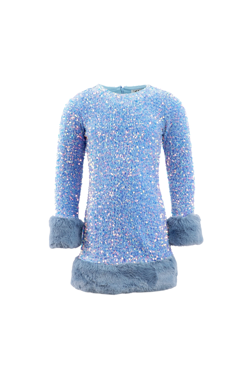 Lola + The Boys Celeste Shimmer Dress, Main, color, Blue