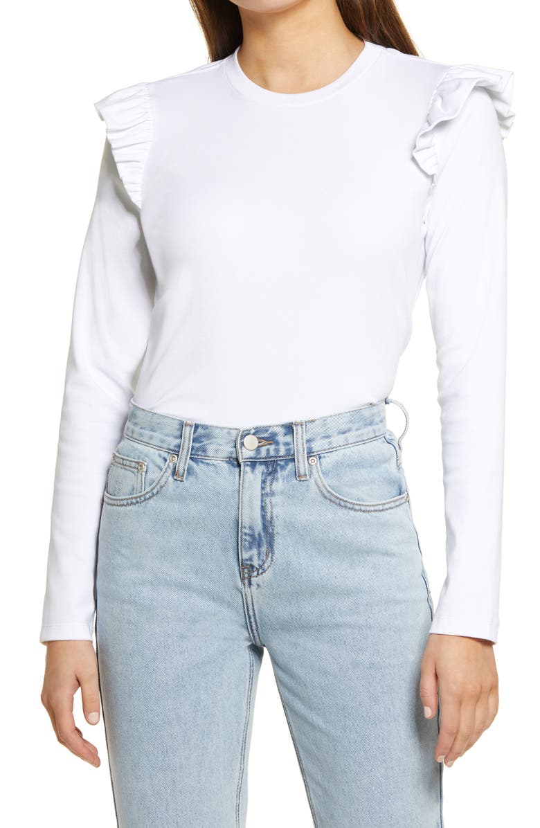 English Factory Ruffle Shoulder Top, Main, color, White