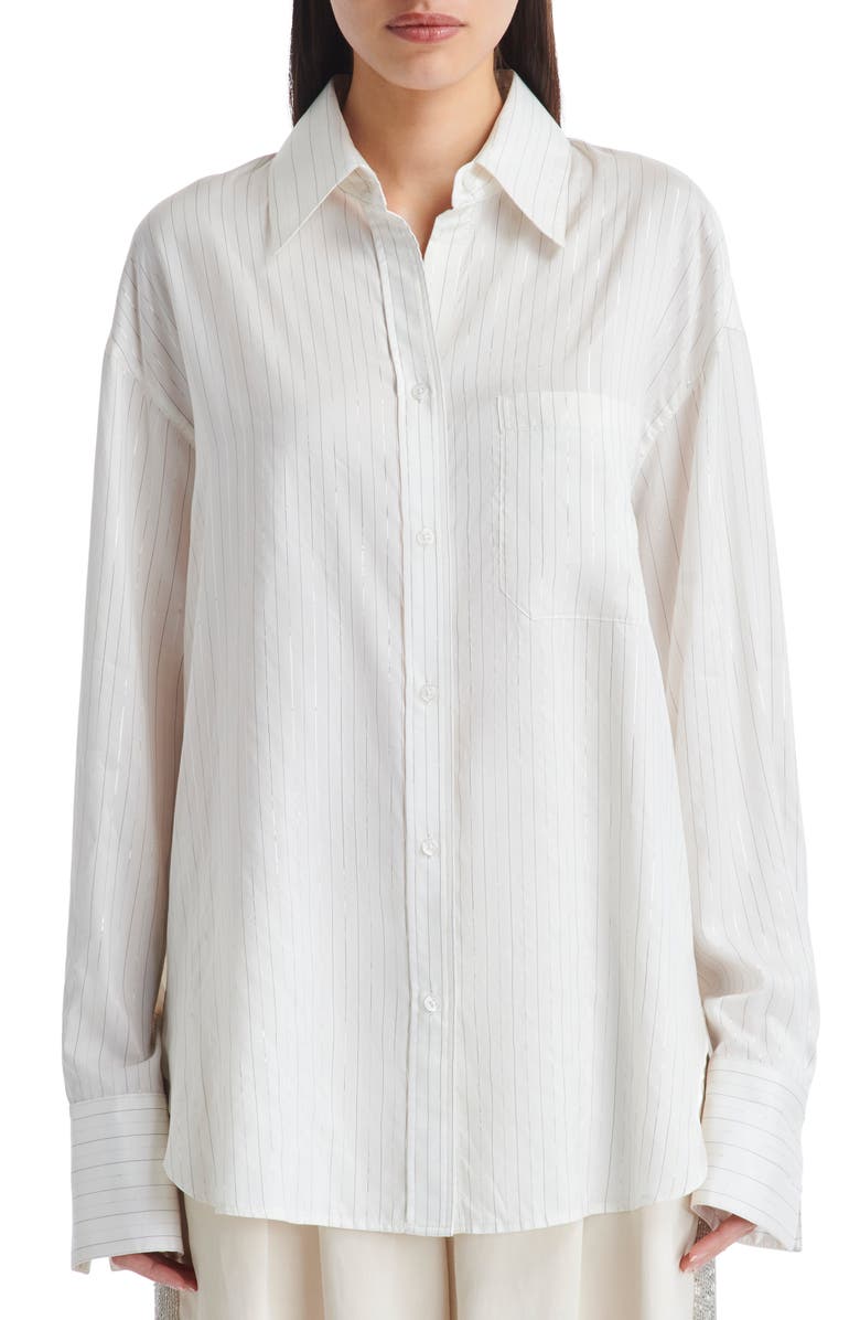 TWP Big Joe Metallic Stripe Silk Button-Up Shirt, Main, color,