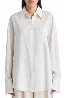 TWP Big Joe Metallic Stripe Silk Button-Up Shirt