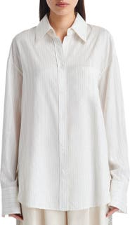 TWP Big Joe Metallic Stripe Silk Button-Up Shirt