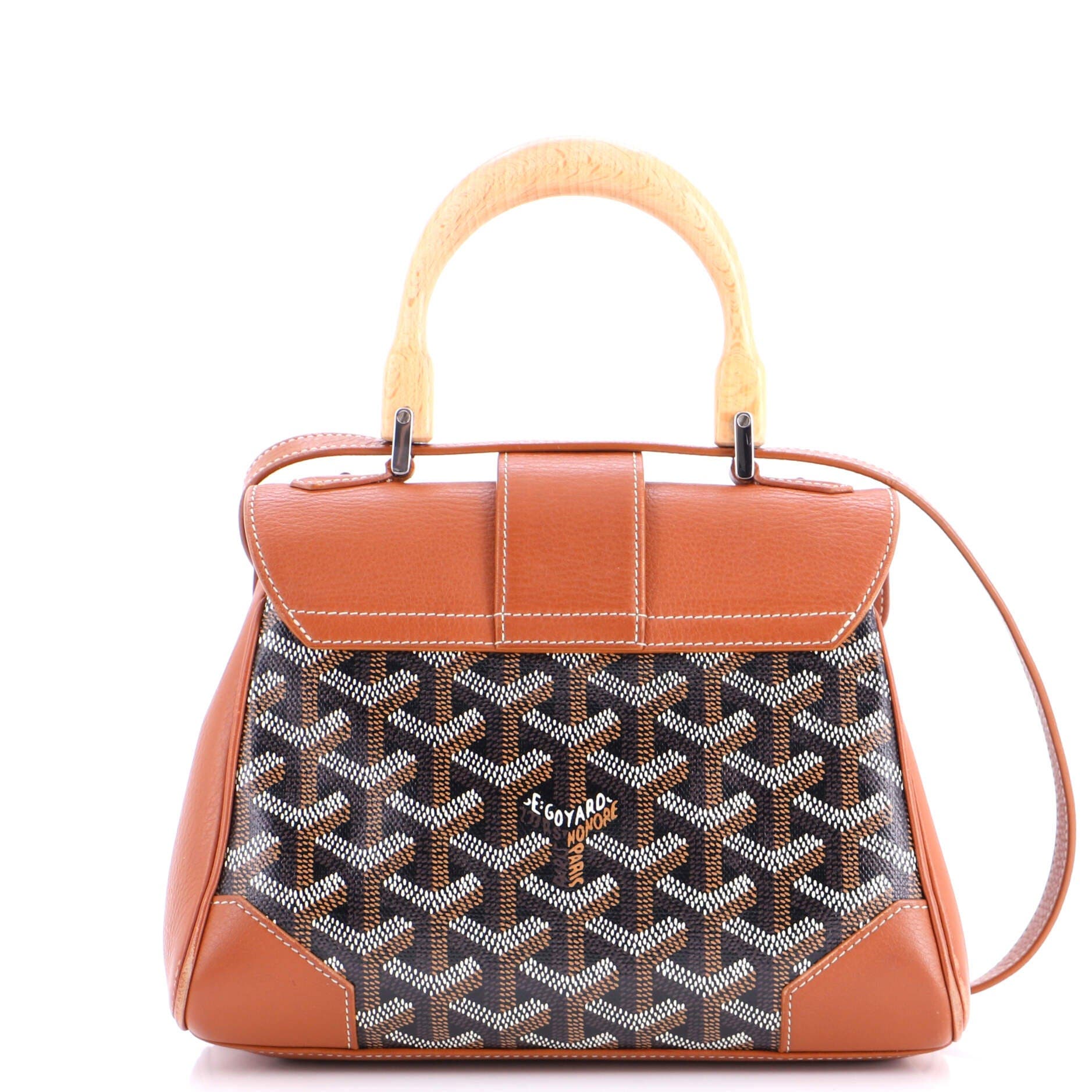 Pre-Owned Goyard Saigon Top Handle Bag Coated Canvas with Leather Mini, Alternate, color, Brown
