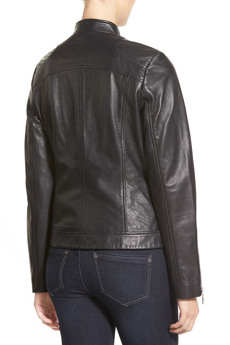 Zip Front Leather Jacket, Alternate, color, BLACK